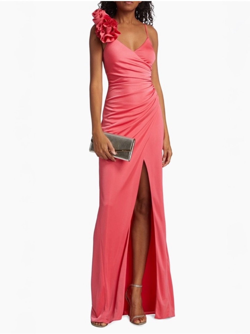 ML Monique Lhuillier Rosa Jersey Floral Appliqué Gown Calypso Coral Size 4 NWT